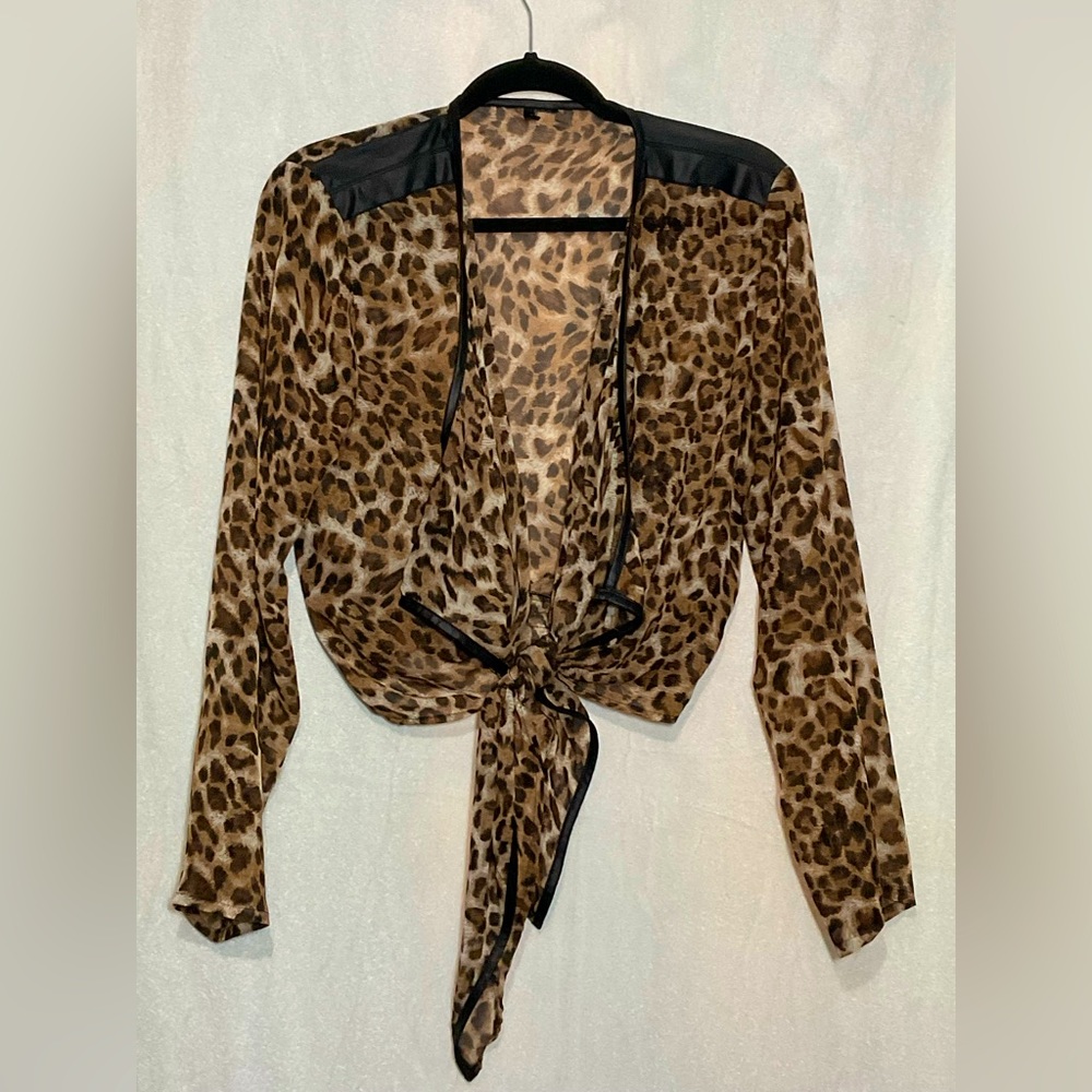 RED FOX, Sheer Leopard Shirt/Overlay, Side Zippers, Elastic Back Waist,S…